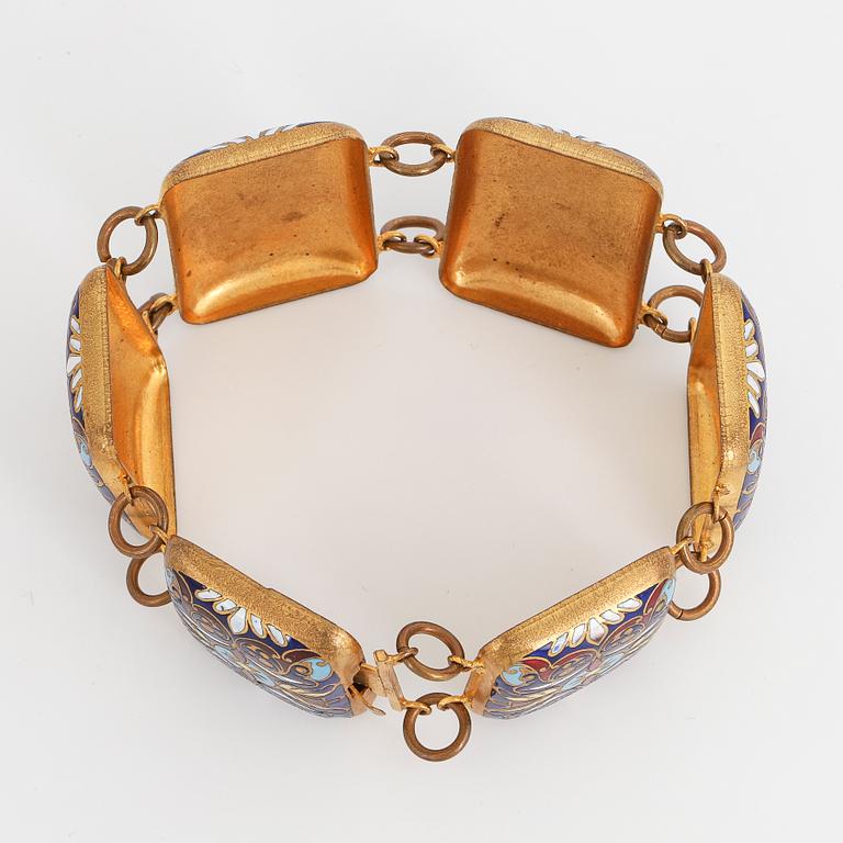 Yellow metal and enamel braclet, possibly Russia.