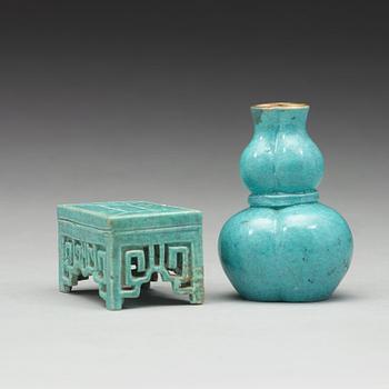 Two 'Robins Egg' glazed minitures, Qing dynasty, 19th Century.