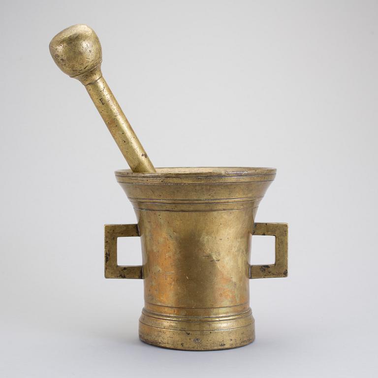 A large Baroque North European circa 1700 bronze mortar and pestle.