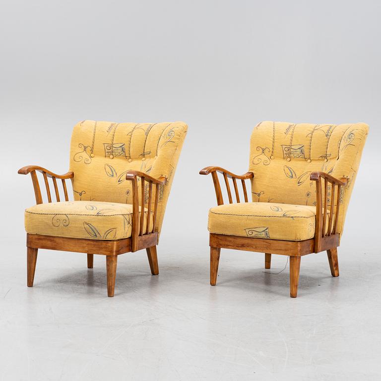 A pair of Swedish Modern armchairs, 1940's.