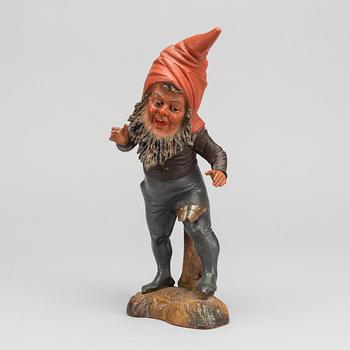 A German painted terracotta gnome early 1900's.