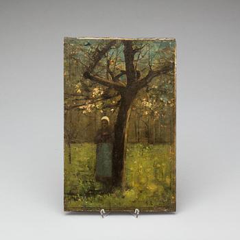 OKÄND KONSTNÄR, olja på pannå, signerad G.K. Omkring 1900.