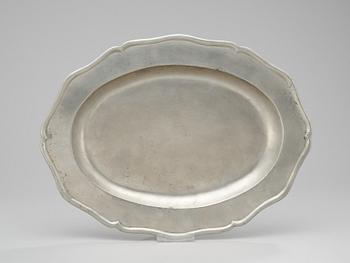 A Swedish Rococo pewter dish, by Olof Andersson Winberg, Gothenburg. 18th century.