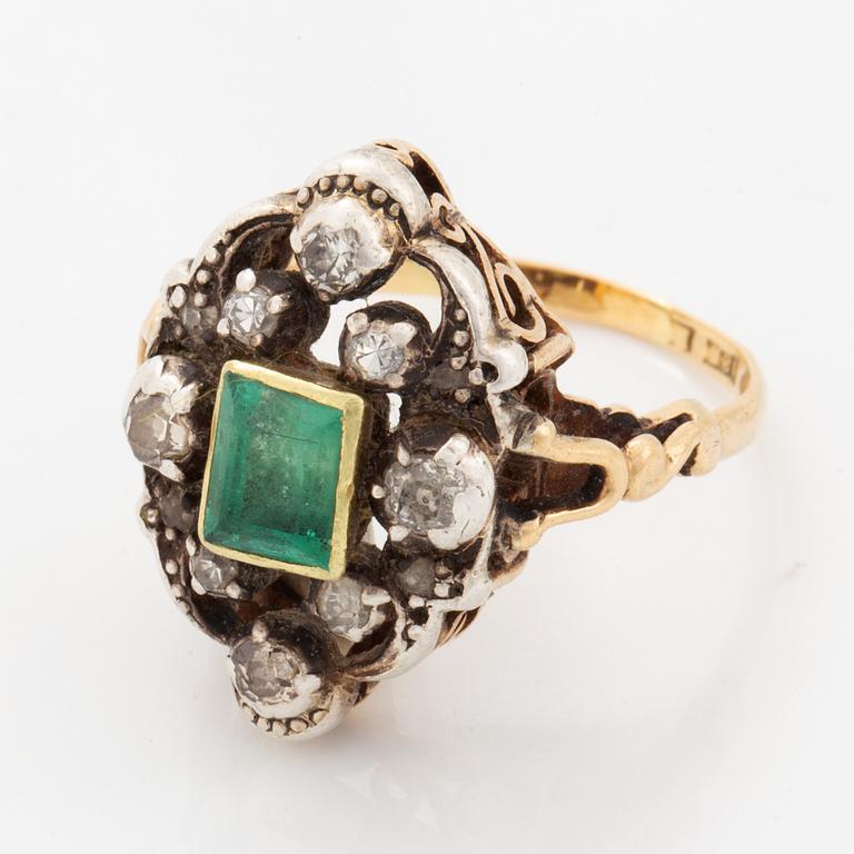 Emerald and old-cut diamond ring.
