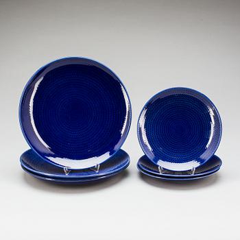 SERVISDELAR, 6 delar, 3+3, flintgods, "Blå Eld", Hertha Bengtsson, Rörstrand, 1900-talets andra hälft.