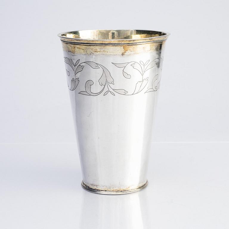 A Swedish late 17th century parcel-gilt silver beaker, mark of Christopher Richter, Stockholm 1696.