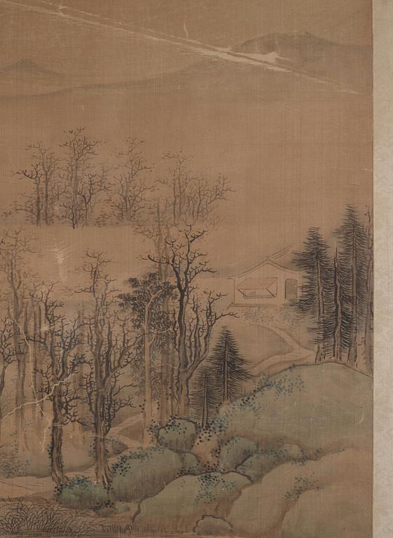 Rullmålning, färg och tusch på siden. Signerad Lan Meng (1644-1722), men senare, Qing dynastin.