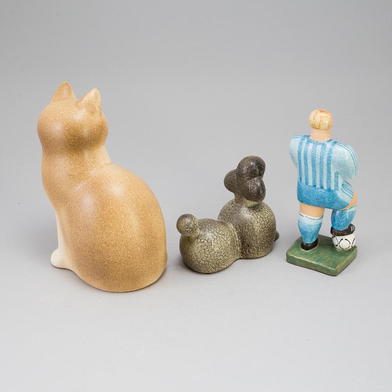 3 stoneware figurines by Lisa Larson for K-studion in Gustavsberg, 21st century.