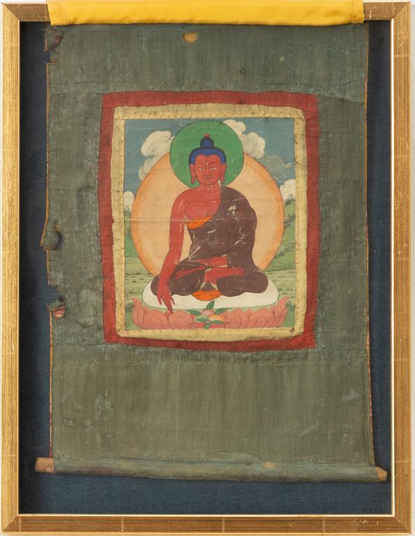 Unidentified artists, Buddhist motifs, four pieces, Tibet, 20th century.