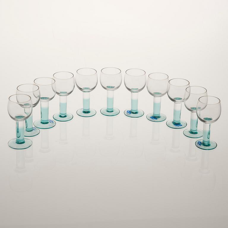 VINGLAS och SNAPSGLAS, 12+11 st, "Mondo", Kerttu Nurminen, Notsjö, 1900-talets senare hälft.