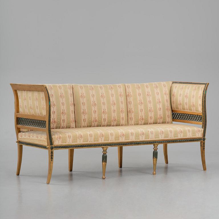 A late Gustavian giltwood sofa, Stockholm, late 18th century.