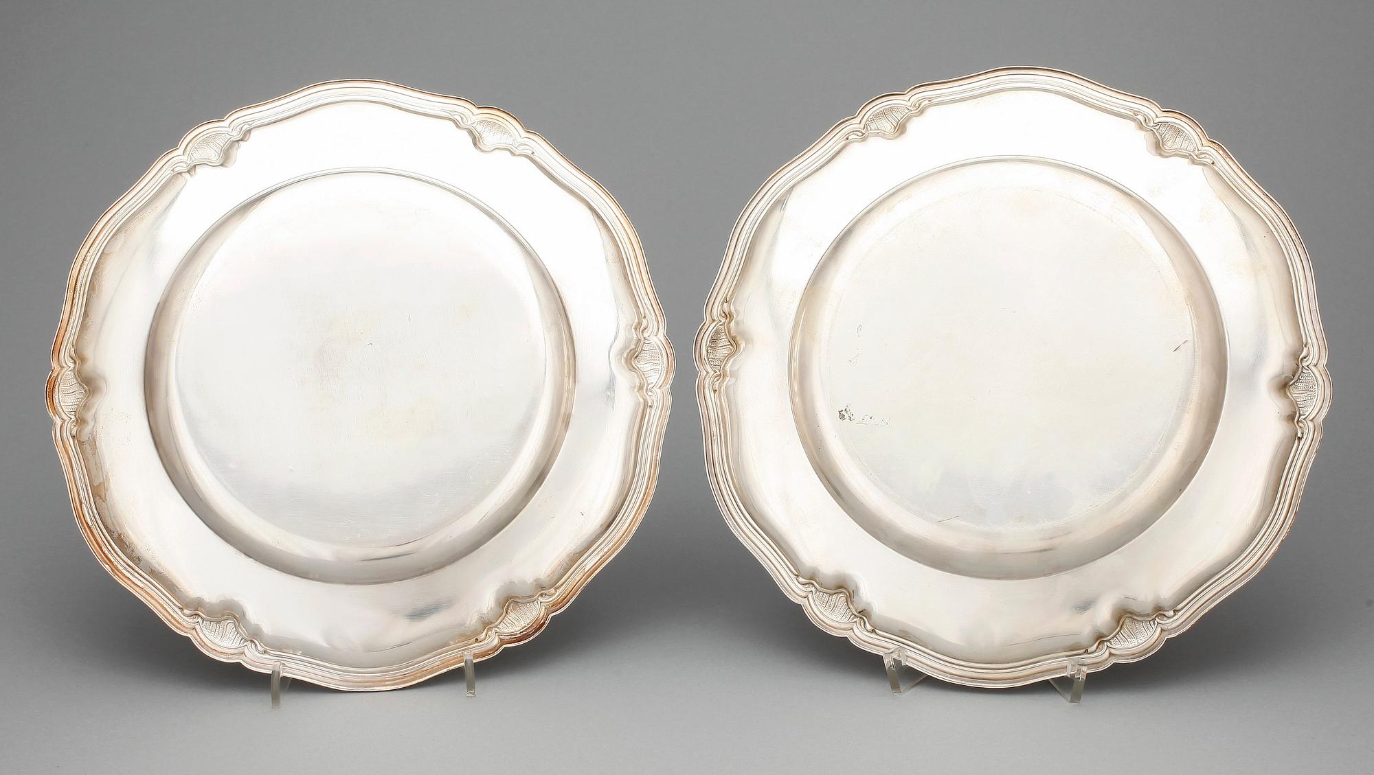 TALLRIKAR, 6 st, silver, GAB, Stockholm, 1938. Total vikt ca 2180 g.