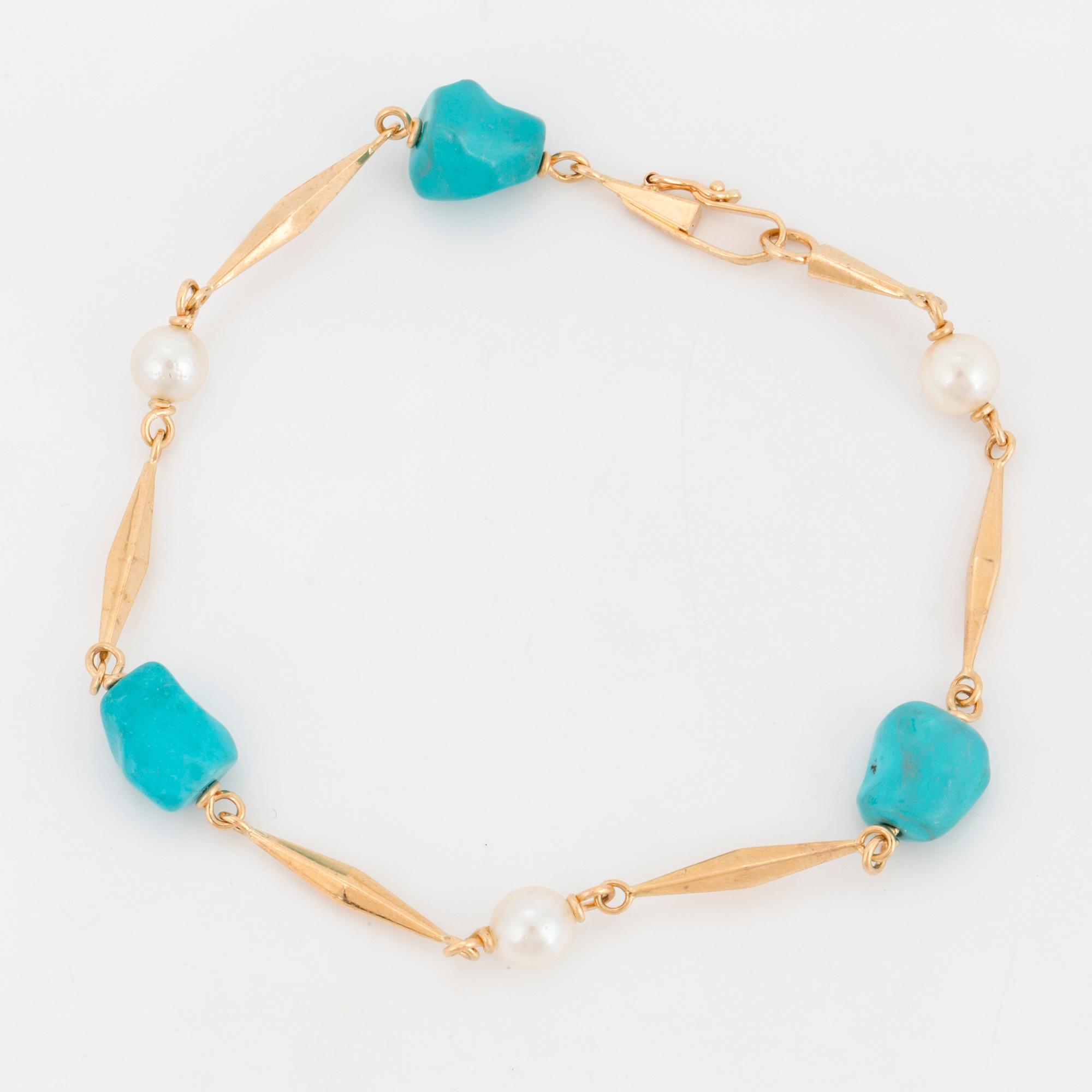 ARVO SAARELA, armband, 18k guld, turkoser och odlade pärlor, Enköping 1963.