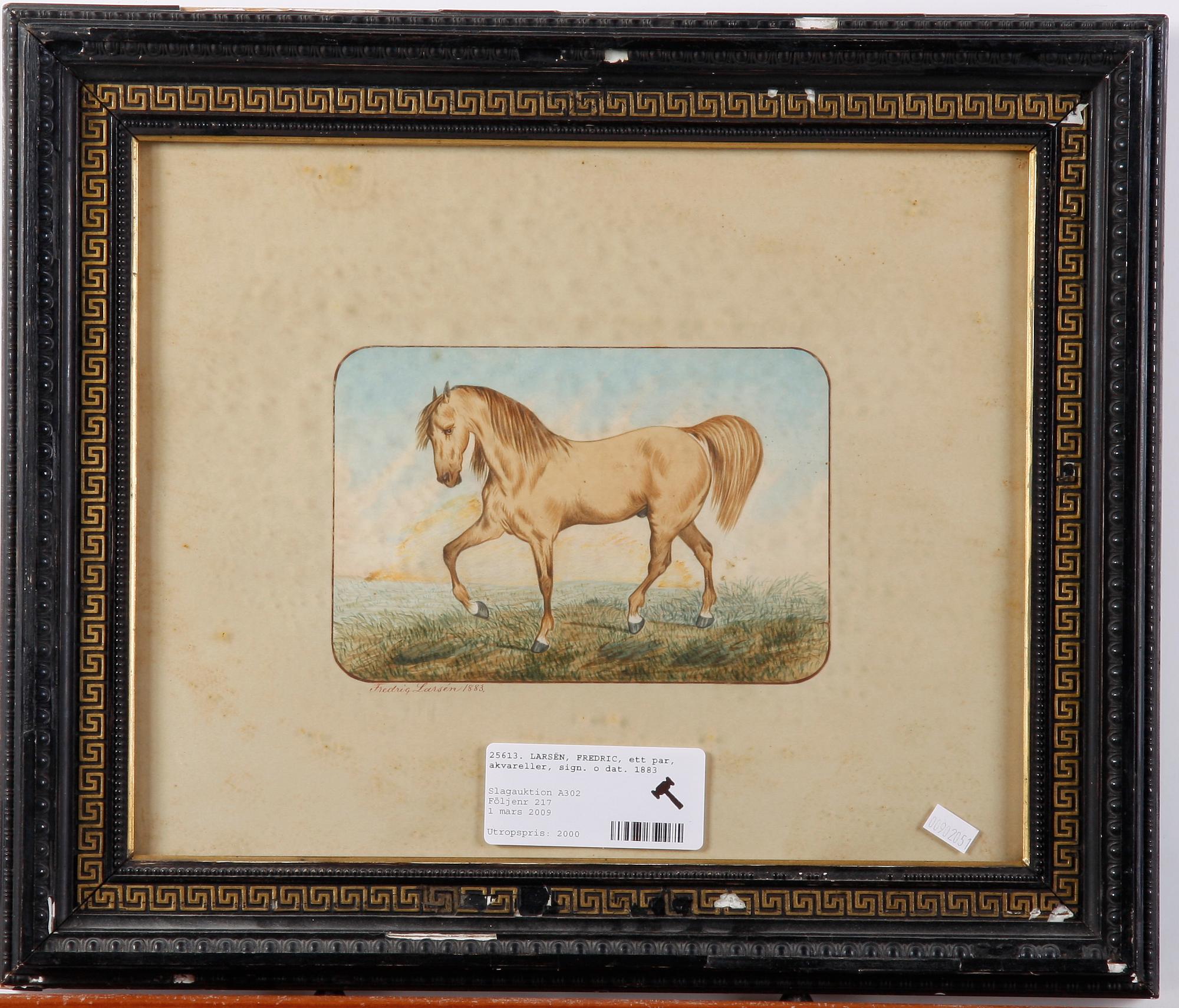 LARSÉN, FREDRIC, ett par, akvareller, sign. o dat. 1883.