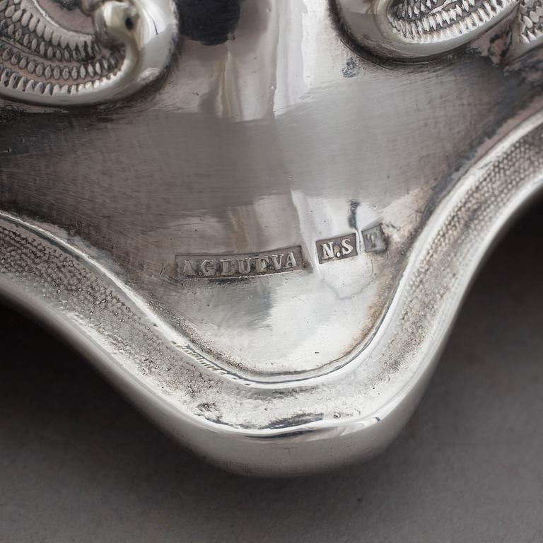 BORDSUPPSATS/VAS, Axel Gabriel Dufva, nysilver, omkring år 1900.