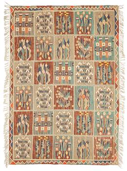 908. TAPESTRY. "Födelsedagen". Gobelängteknik (tapestry weave). 194 x 130 cm. Signed MMF (Märta Måås-Fjetterström).