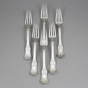 MATGAFFLAR, 6 st, silver, Christian Hammer, Stockholm. 1854. Vikt 450 g.