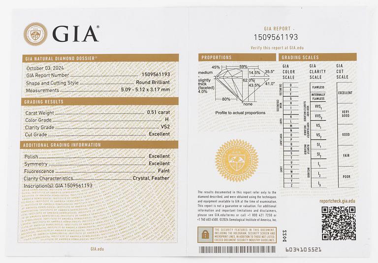Earrings, 18K white gold set with brilliant-cut diamonds, total 1.02 ct. Accompanied by GIA dossier.