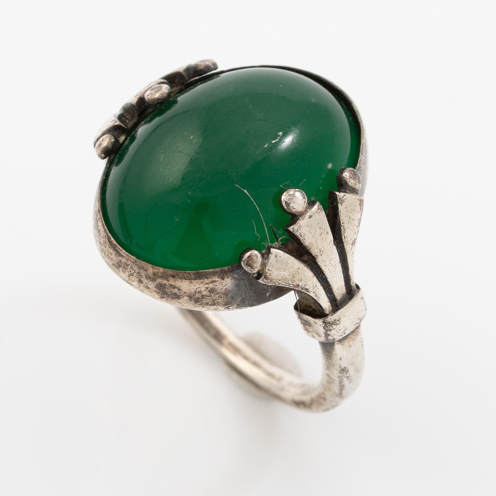 Georg Jensen, ring sterling silver with cabochon-cut green quartz.