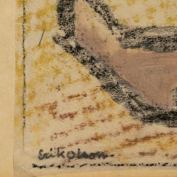 Erik Olson, mixed media on grease proof paper mounted on paper panel, signed.