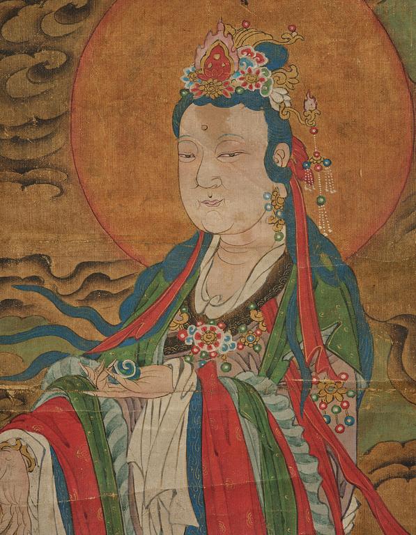 Two Chinese scroll paintings of Heavenly and Earthly Deities from the Water-Land Ritual, late Qing dynasty.