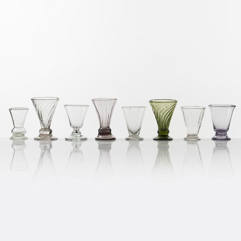 Eight Swedish Glasses, 18-19th century.