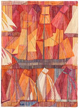 TAPESTRY. "Skutor, röd". Gobelängvariant (tapestry variant). 134 x 97 cm. Signed AB MMF MR.