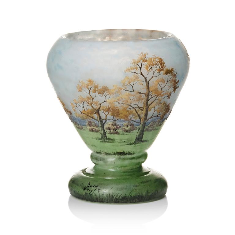 Daum, an Art Nouveau enamel painted cameo glass vase, France.