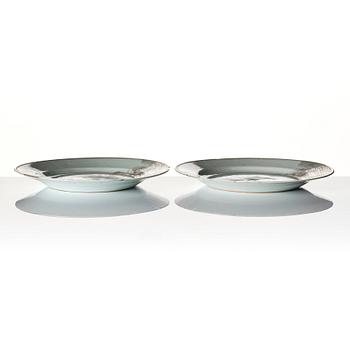 A pair of European Subject grisaille dishes, Qing dynasty, Qianlong (1736-95).