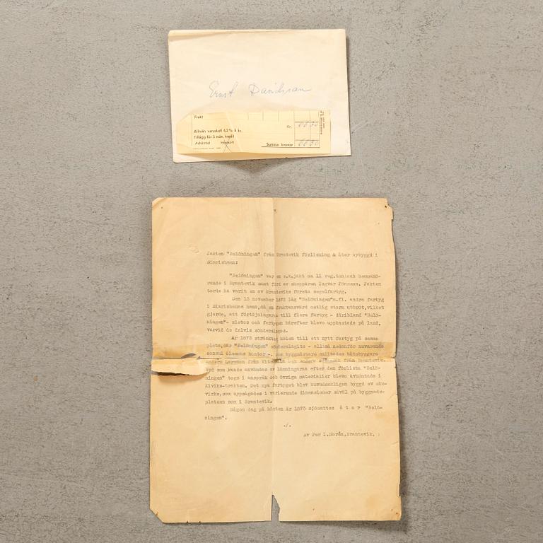 Unknown artist 20th century, "The ship Belöningen, Brantevik".