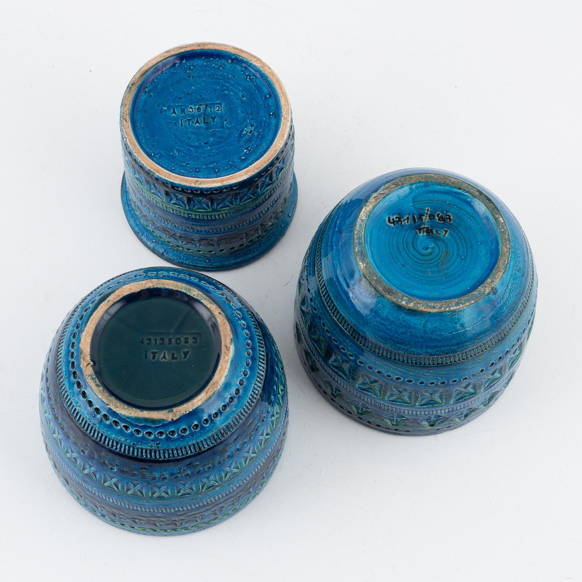 Aldo Londi, three 'Rimini blu' pots for Bitossi, Italy.