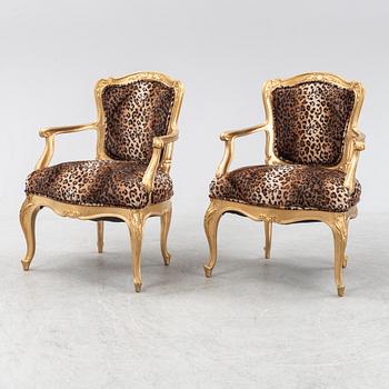 A pair of Louis XV style armchairs, 20th Century.