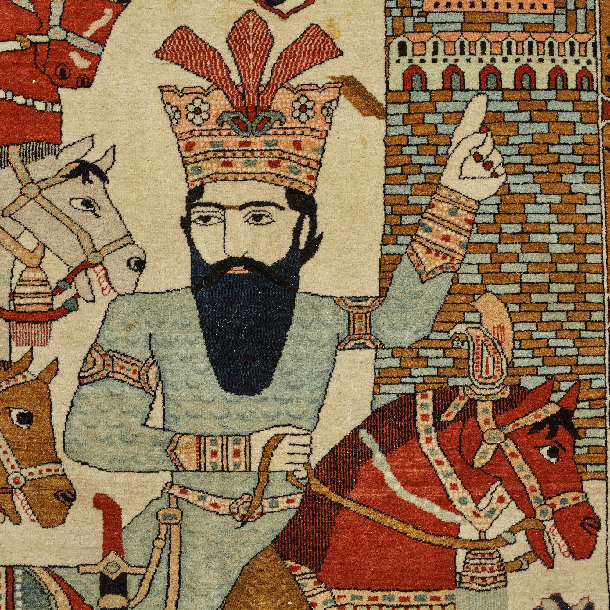 A RUG, a semi-antique Kashan figural, possibly Motachem, ca 202 x 140 cm.