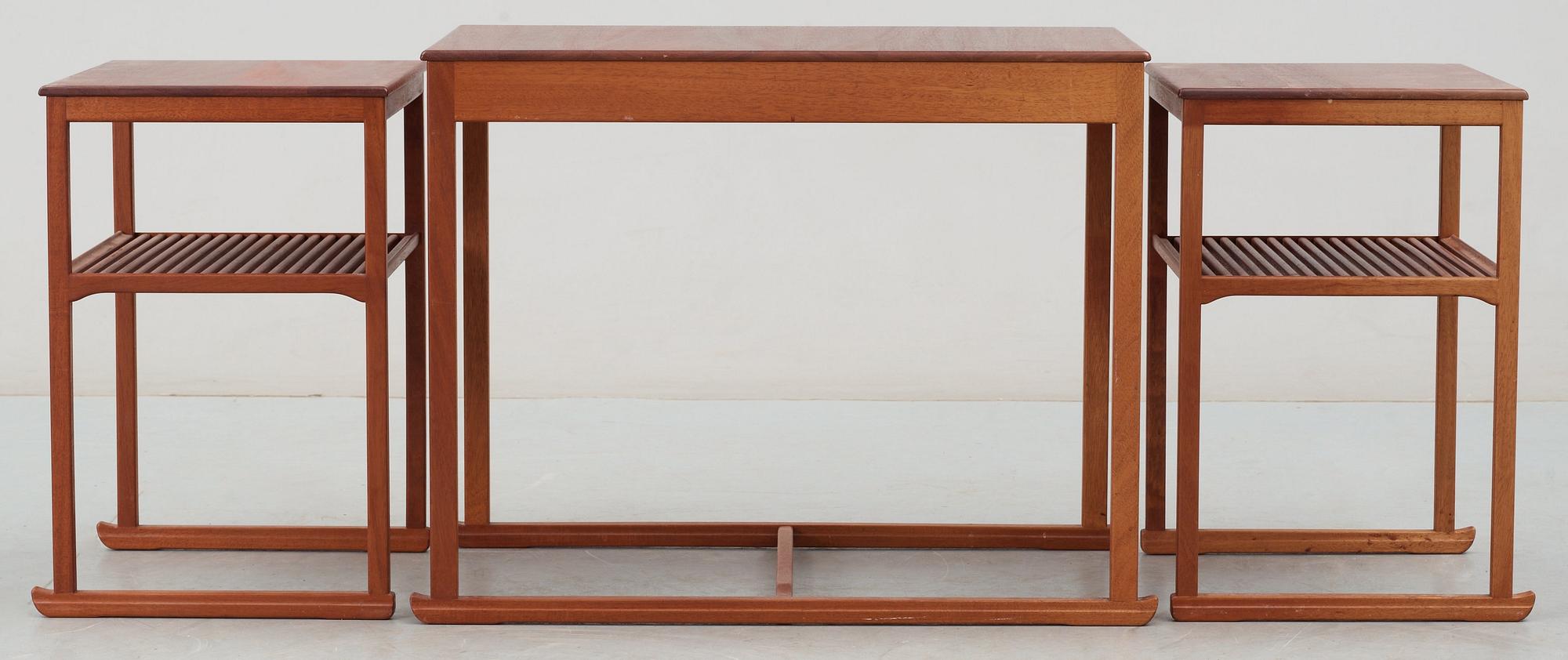 A Carl Malmsten teak set of occasional tables, manufactured by Åfors Möbelfabriks AB, Sweden.