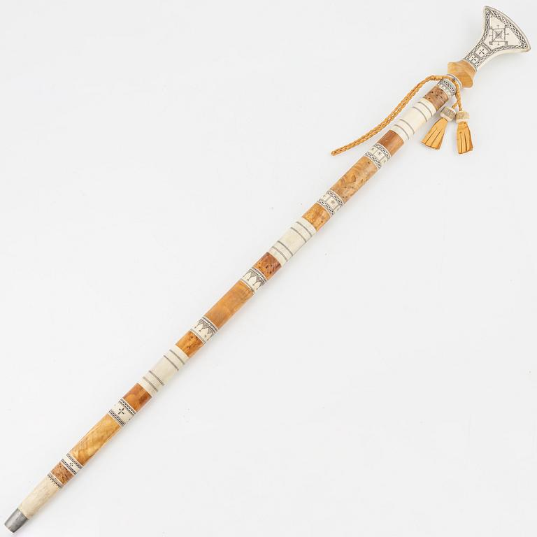 Calle Gran, a birch and reindeer horn staff, signed.