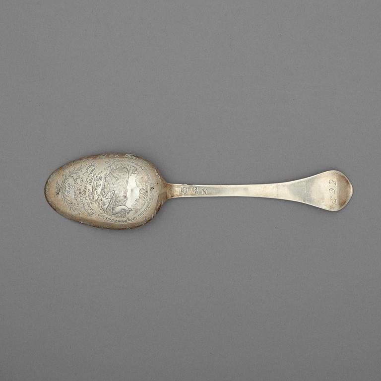 A Swedish early 18th century silver spoon, marks of Herman Hermansson, Göteborg 1705.