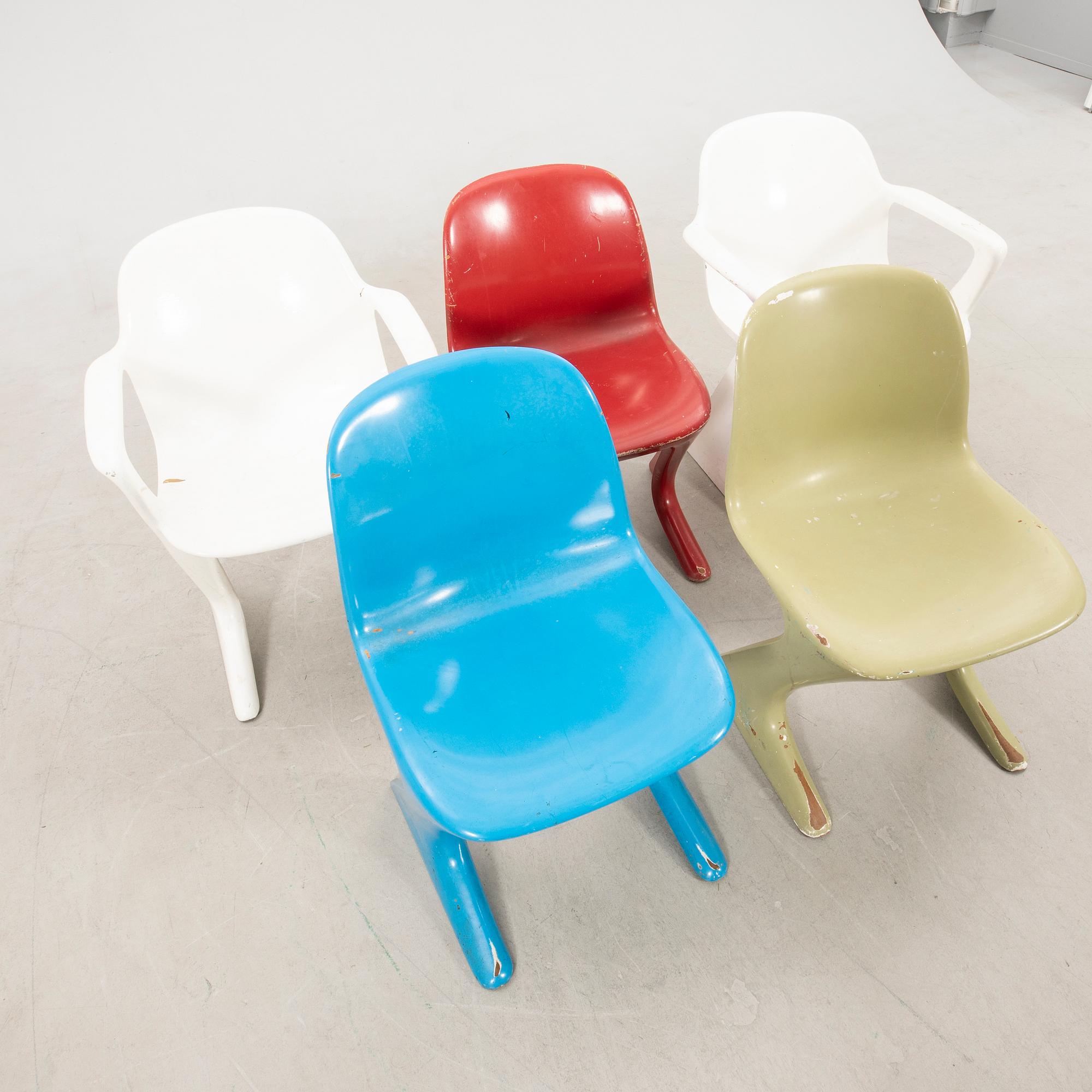 Ernst Moeckl chairs 3+2 pcs "Kangoroo" Horn Germany, second half of the 20th century.