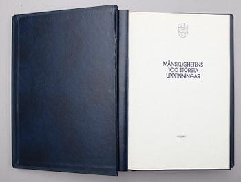 SAMLING MYNT, sterlingsilver, 100 st, "Mänsklighetens 100 största uppfinningar". Franklin Mint. Total vikt ca 1300 g.