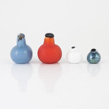 Oiva Toikka, four glass birds, Nuutajärvi Notsjö, Iittala, Finland.