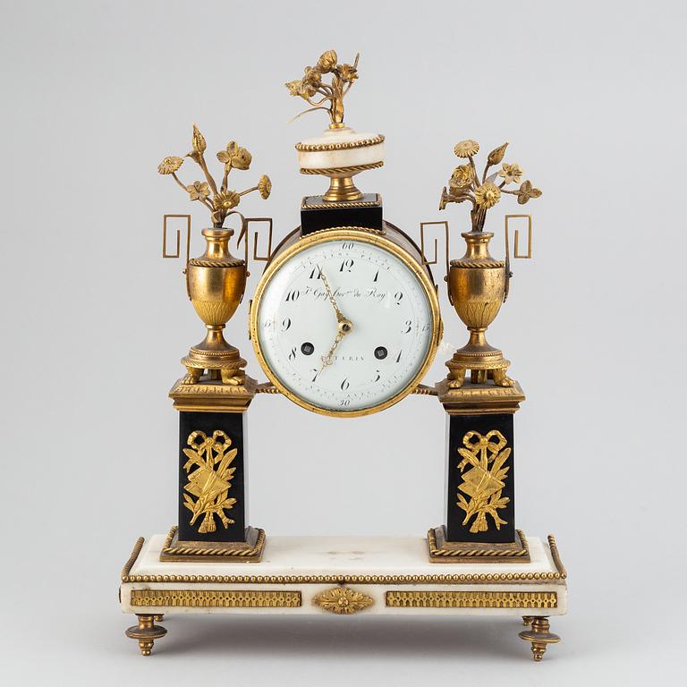 A gilt bronze Louis XVI style table clock, marked J H Gay, Bor:ger a Roy, a Turin.