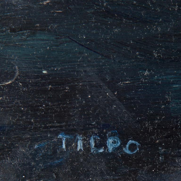 FRULS TILPO, olja på pannå, signerad Tilpo. Även signerad Tilpo och daterad 2009 a tergo.