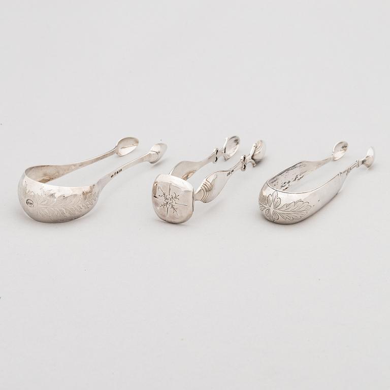 Sokeripihtejä, 3 kpl, hopeaa, Turku, Porvoo ja Göteborg 1841-46.