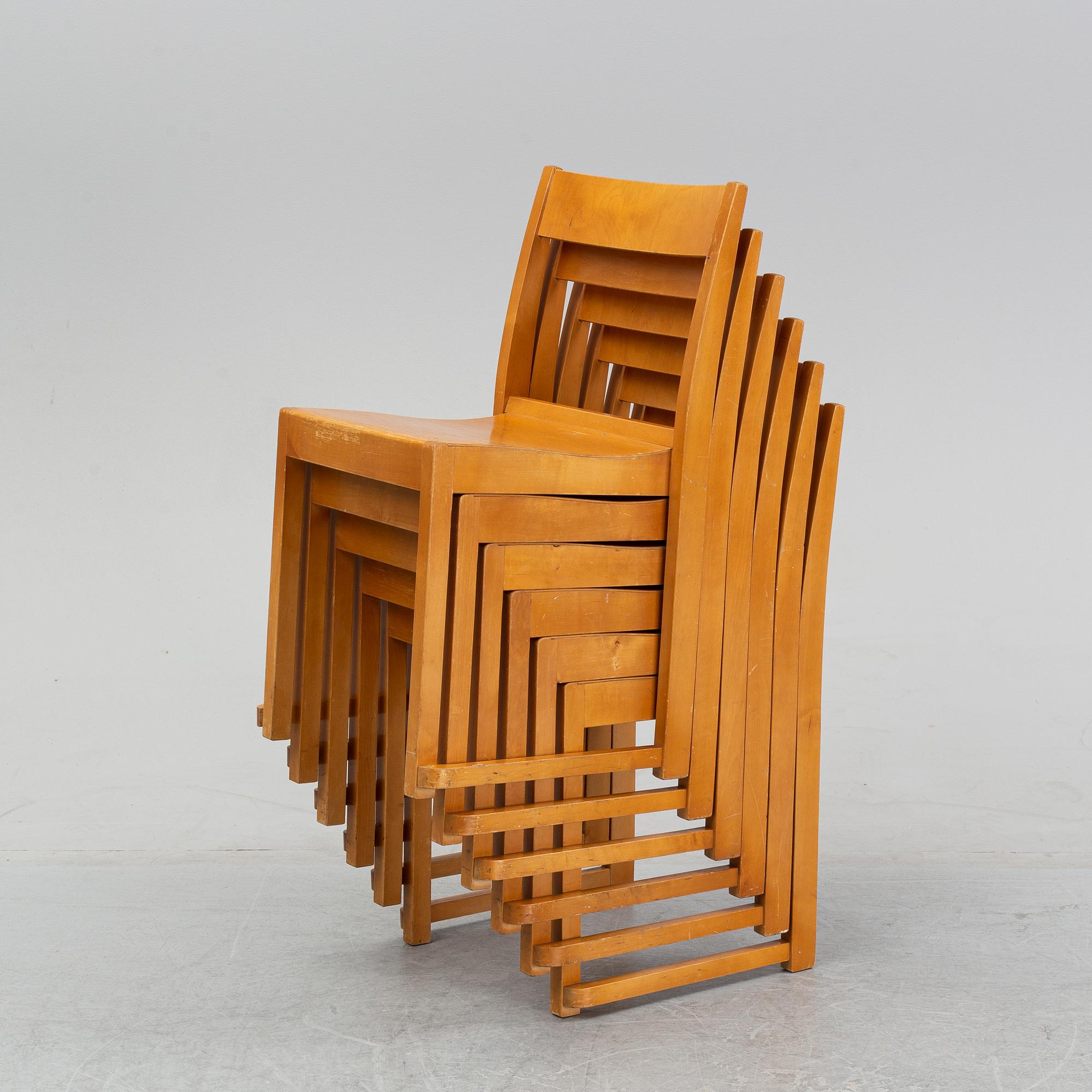 Six birch chairs by Sven Markelius, mid 20th Century.