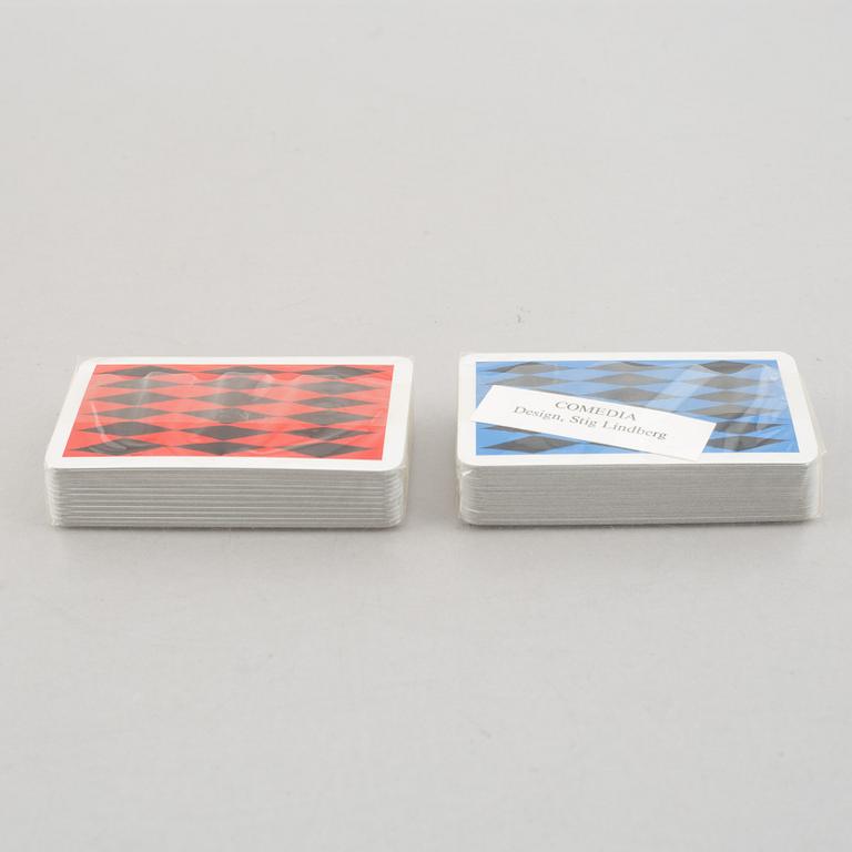 Stig Lindberg, two "Comedia" decks of cards, and an artist's proof print for "Comedia".