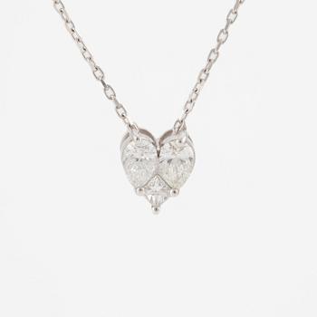 Necklace, 18K white gold heart-shaped with princess cut and pear-shaped diamonds.