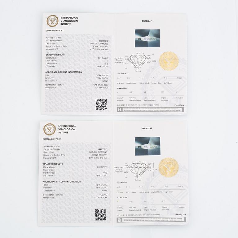 Örhängen med briljantslipade diamanter, med IGI report.