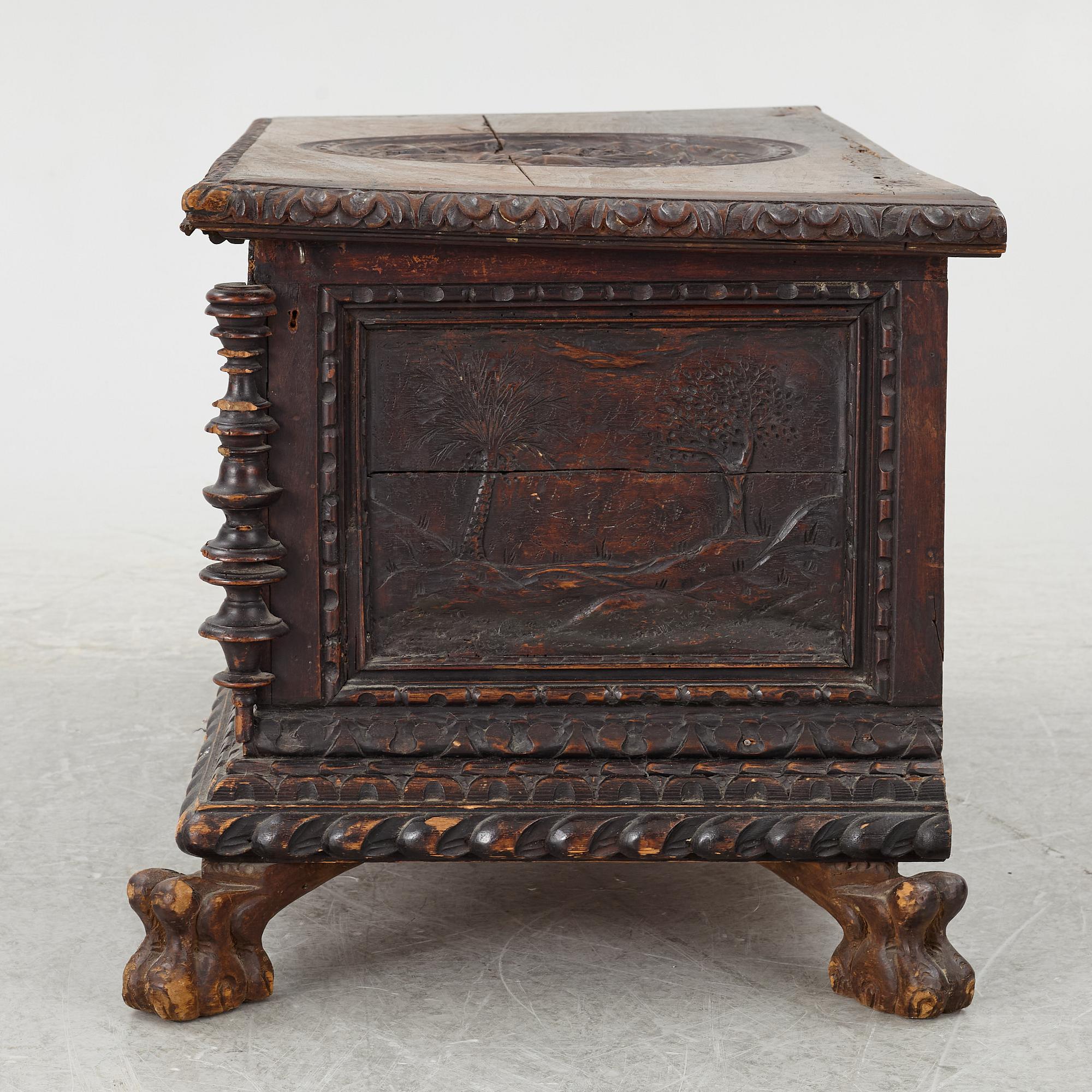 A baroque style wooden chest, 19th century.