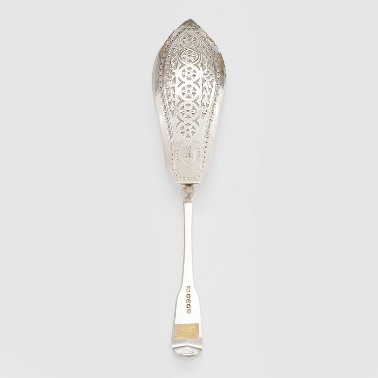 A sterling silver fish slice, Thomas Dicks, London England 1817.