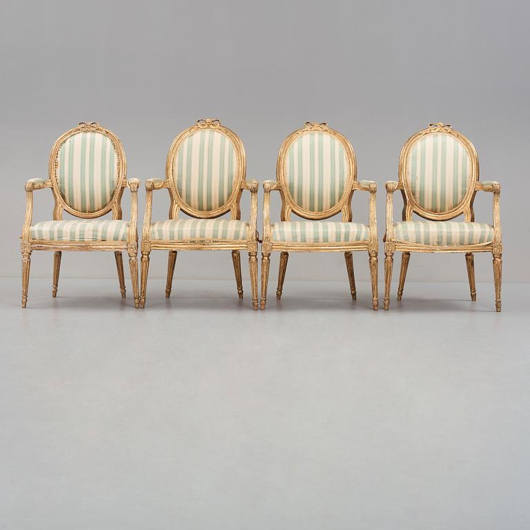 Four late Gustavian armchairs (one French, three Swedish), beginning of the 19th century.