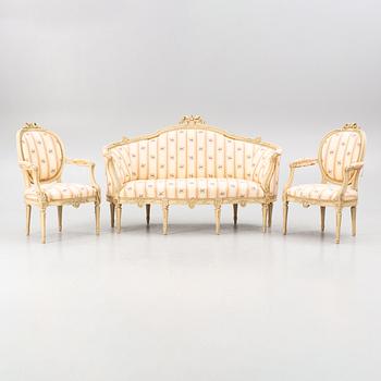 A three-piece Gustavian style furniture suite, first half of the 20th century.